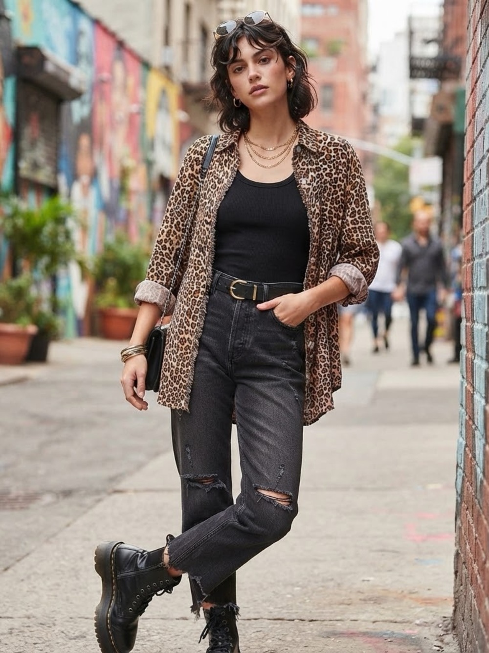 Mazik Leopard Print Button-Down Shirt in Brown and Black